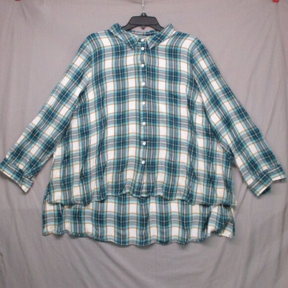 Lane Bryant Tops - Lane Bryant Button Down Tunic Top Long Sleeve‎ Plaid Blue Women Size | 24